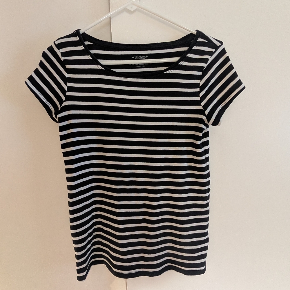 Workshop Republic Clothing Black and White Striped Tee Size Small Stretchy Soft